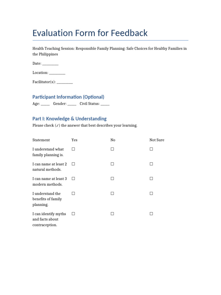 Evaluation Form Feedback | PDF