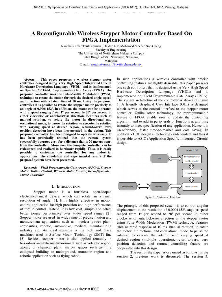 A Reconfigurable Wireless Stepper Motor Controller Based on FPGA ...