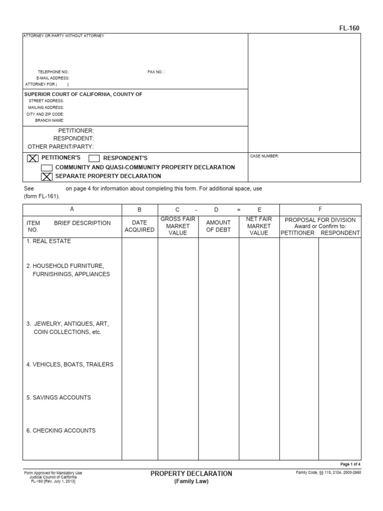 FL 160 Property Declaration Separate | PDF | Loans | Debt