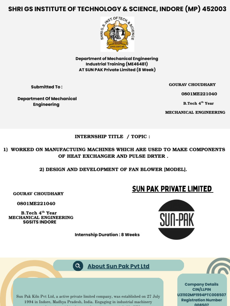 Gourav Choudhary 0801me221040 Internship Ppt Sunpak | PDF | Welding ...