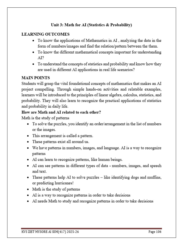 Unit 3 Math for AI Statistics & Probability | PDF | Artificial ...