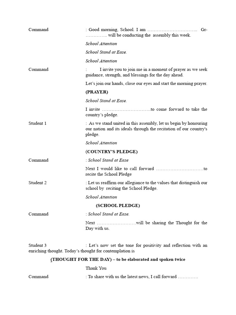 Assembly Script for Grades - 6 to 10 | PDF