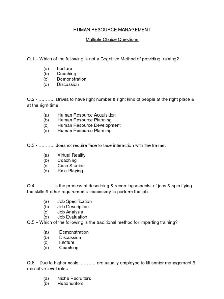 Hr Objective Type Questions | Pdf | Human Resource Management | Recruitment