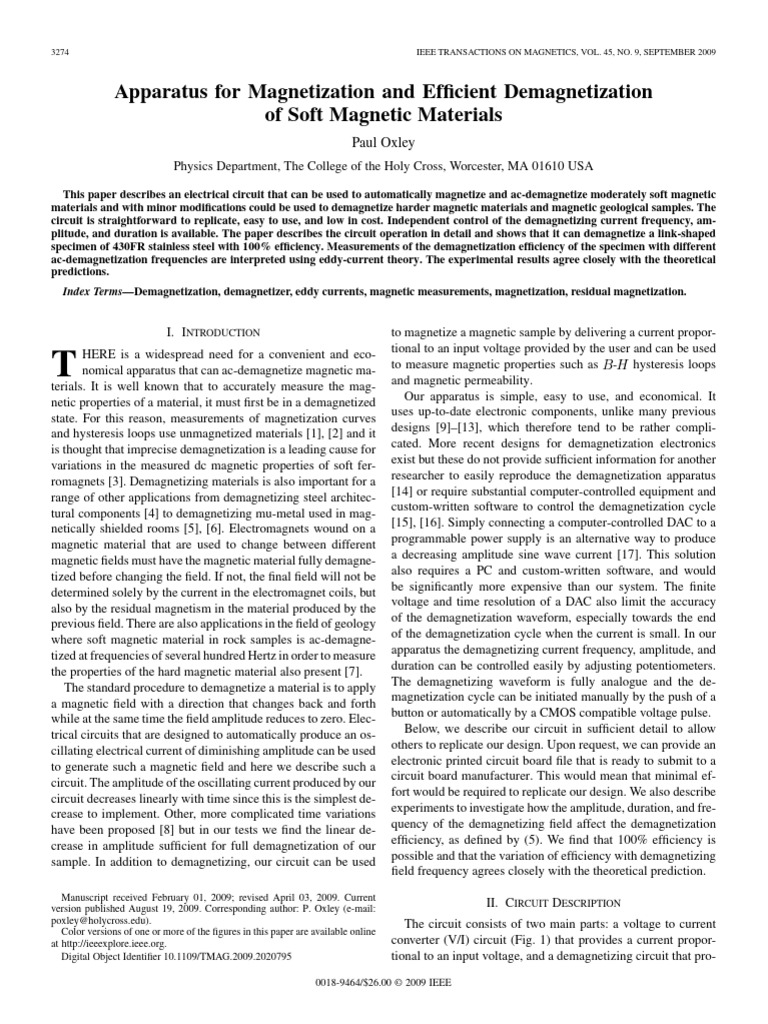Apparatus for Magnetization and Efficient Demagnetization of Soft ...
