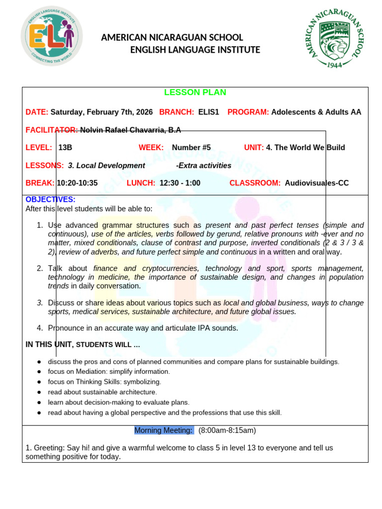 Lesson Plan #5 | PDF | English Language | Vocabulary