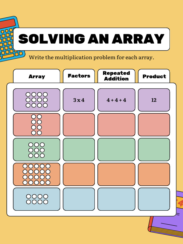 3rd Grade Multiplication Worksheet Using Arrays in Colorful Lined Style ...