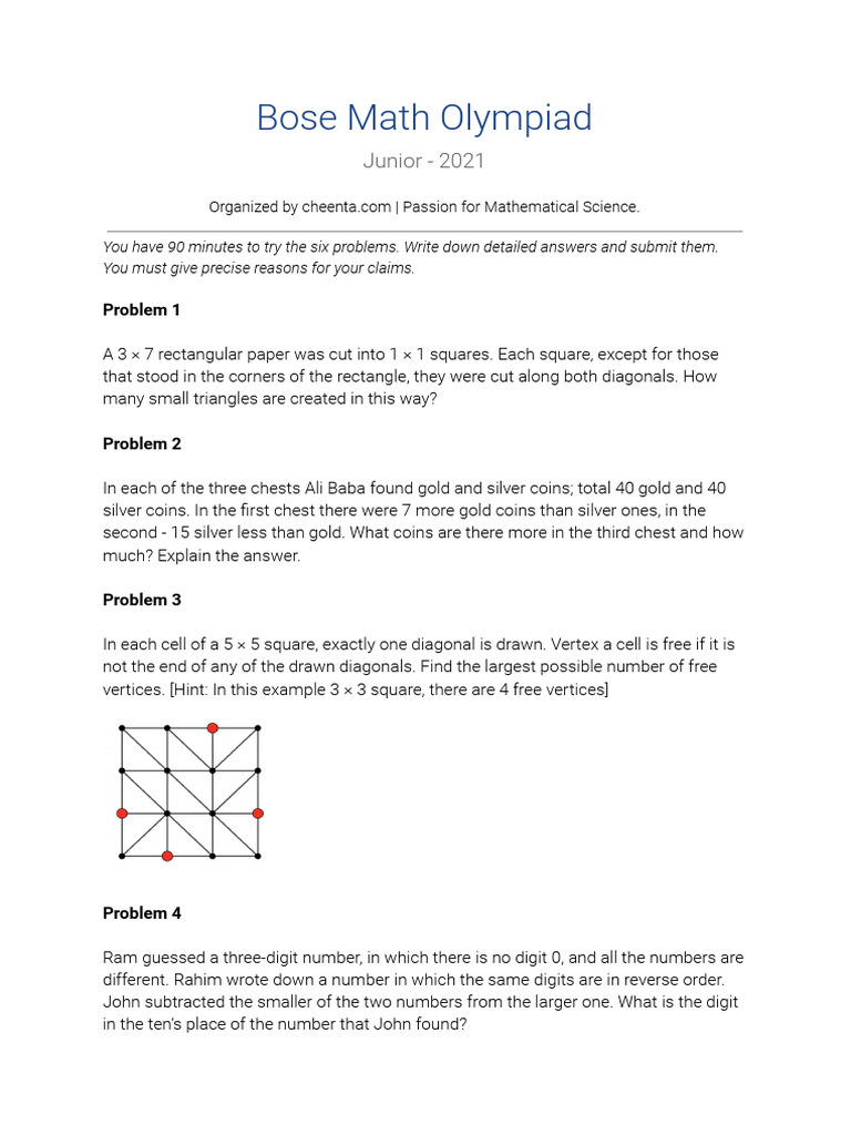 Bose Math Olympiad Junior | PDF