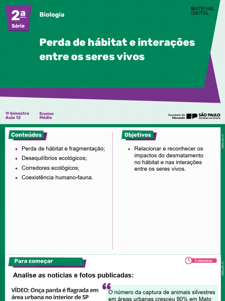 Aula 12 - Perda de Hábitat e Interações Entre Os Seres Vivos. | PDF ...