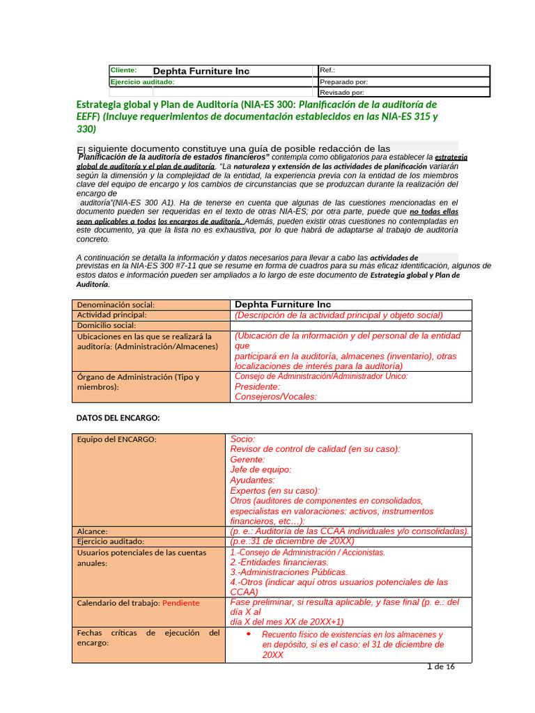 Guía Elaboración Estrategia de Auditoria y Plan Global | PDF ...