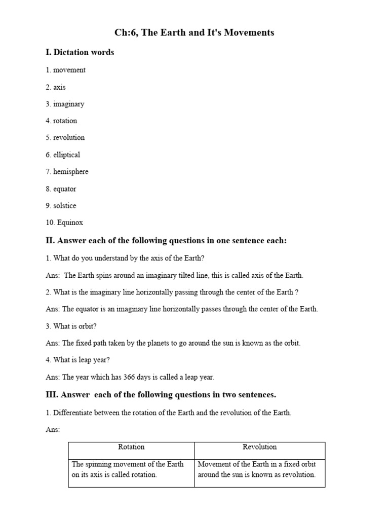 Class 4 - Ch-6^J the Earth and Its Movements | PDF