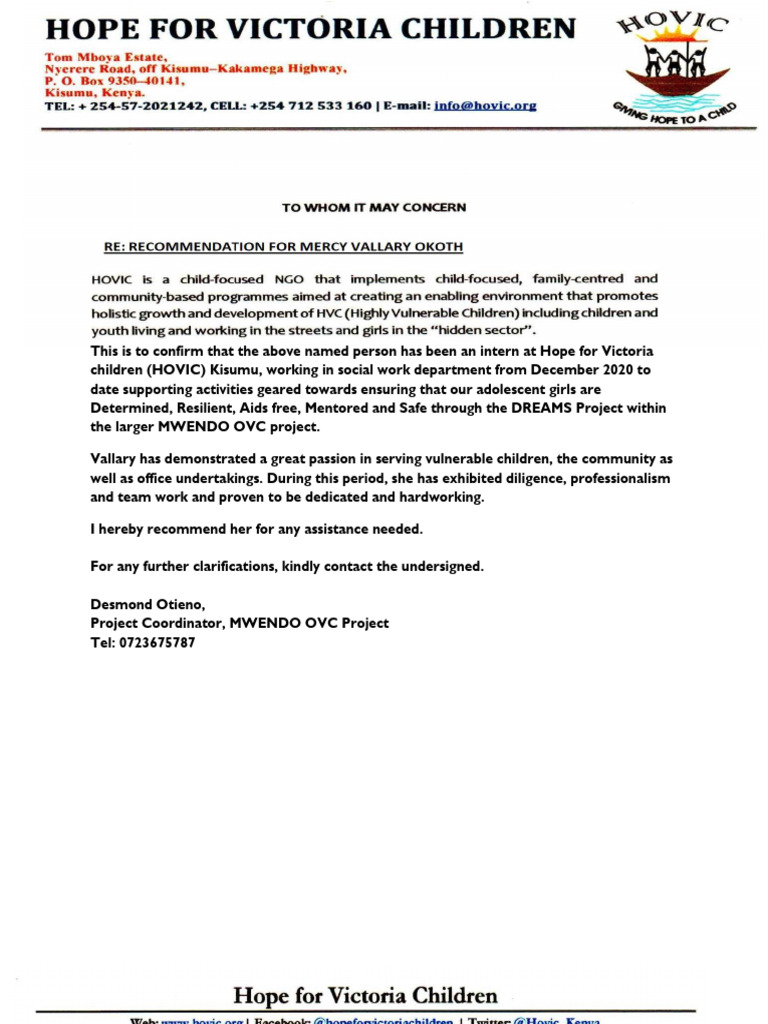 1684853848877 Recommendation Letter Mercy Vallary[1] | PDF