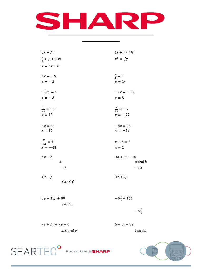 Worksheet 7 Memorandum Algebraic Equations Term 1 Grade 8 | PDF ...