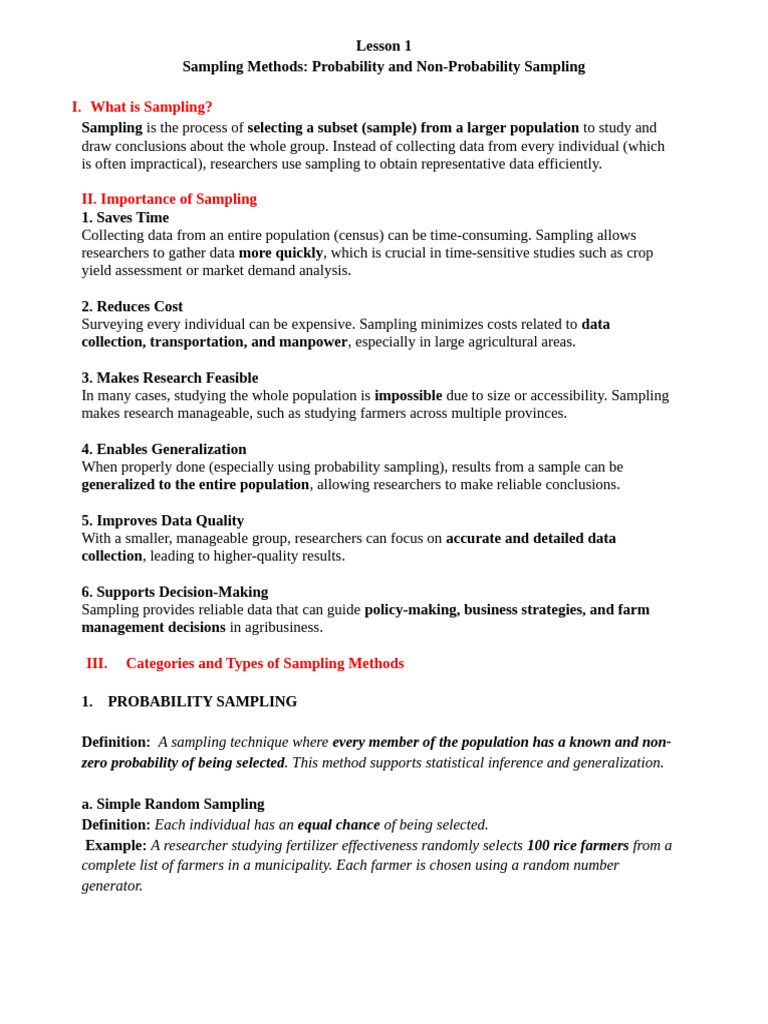 Lesson 1 Sampling Methods | PDF