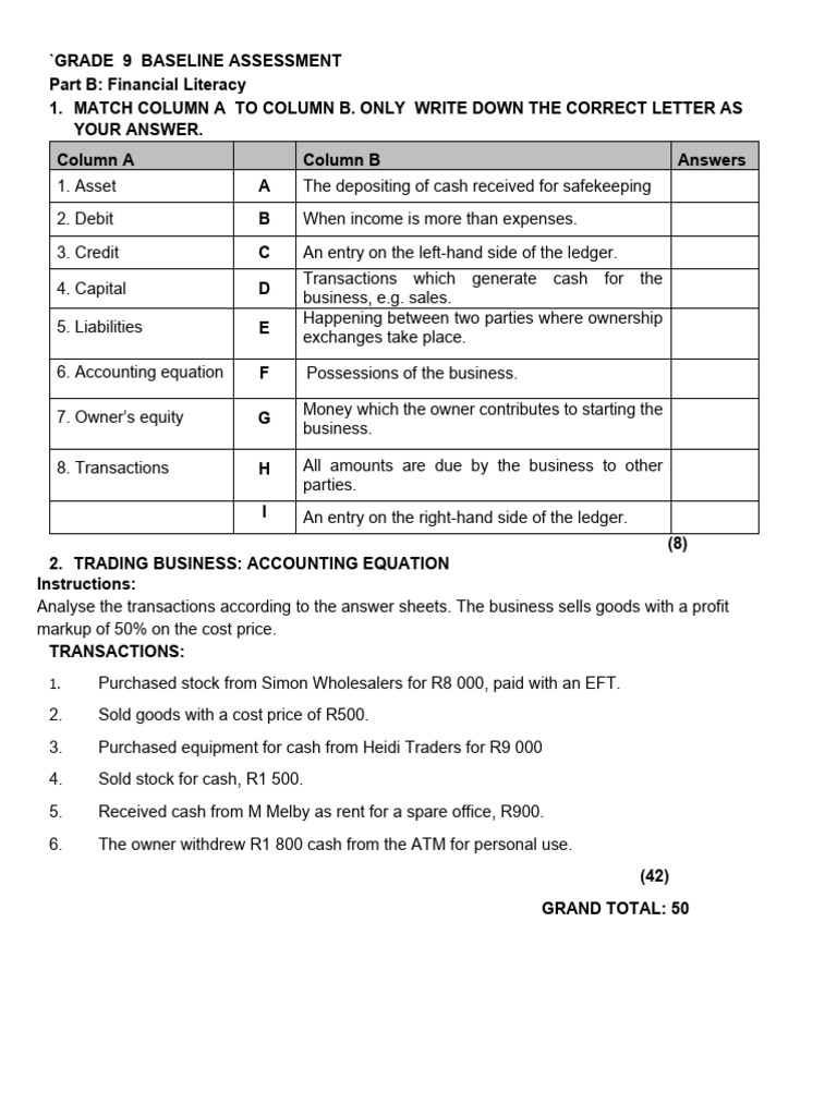 2026 Gr 9 Ems Term 2 Baseline Assessment | PDF | Debits And Credits | Money