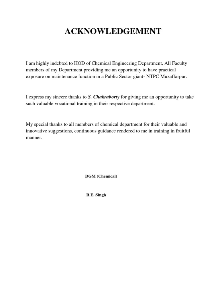 Acknowledgment for NTPC Training Experience | PDF | Technology ...