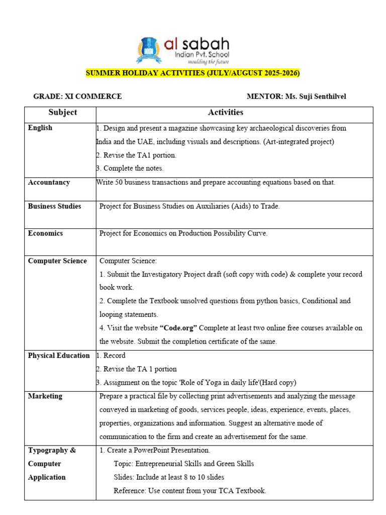 Grade11 Commerce Holiday Assignment. 2025-26-2 | PDF