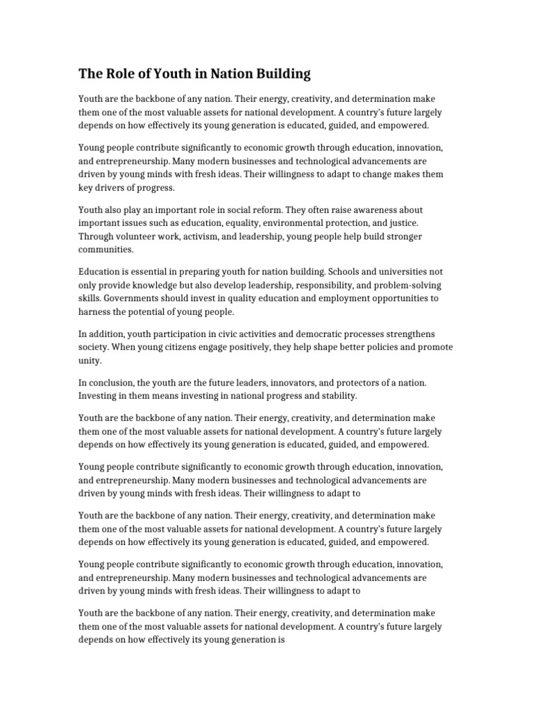 The Role of Youth in Nation Building 2700 Chars | PDF ...