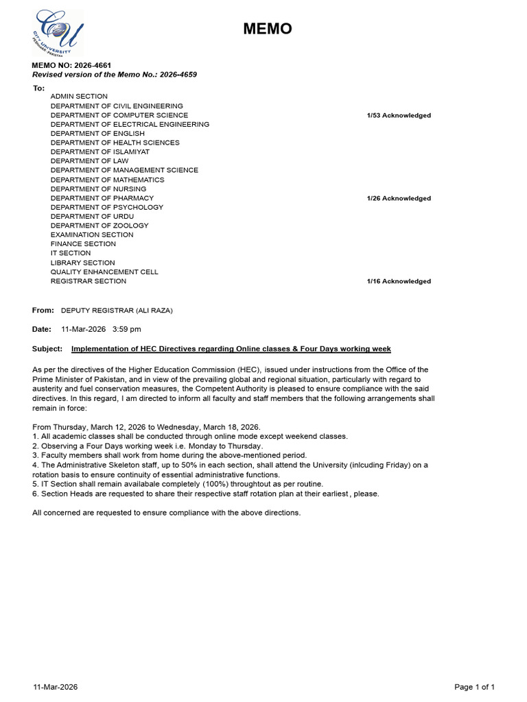 CUSIT Notification in Light of HEC Directives | PDF