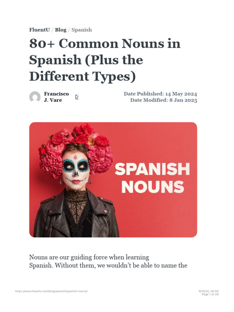 80+ Common Nouns in Spanish (Plus the Different Types) | FluentU | PDF ...