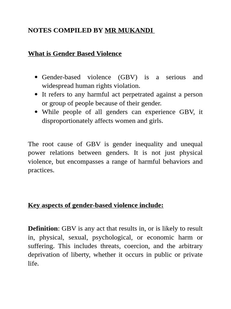 Gender Based Violence Notes. | PDF | Violence | Domestic Violence
