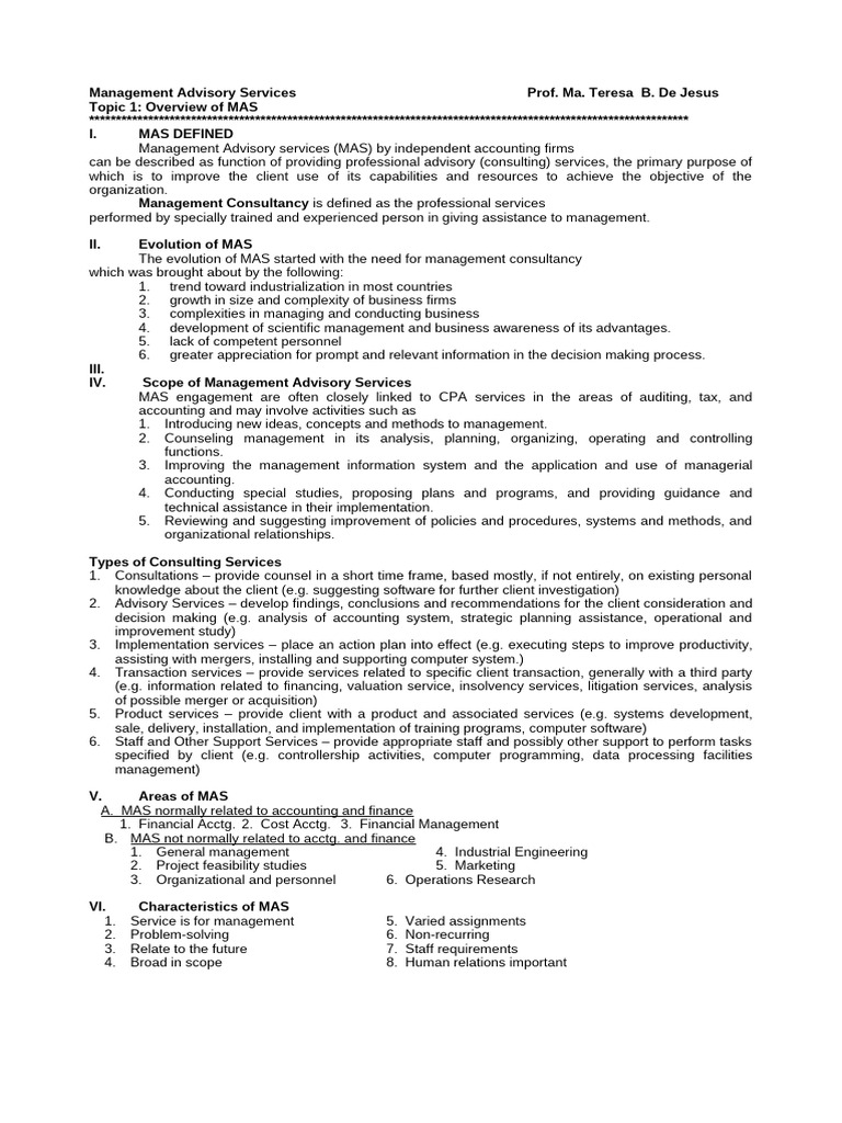 Overview of MAS and MA Concepts | PDF | Certified Public Accountant ...