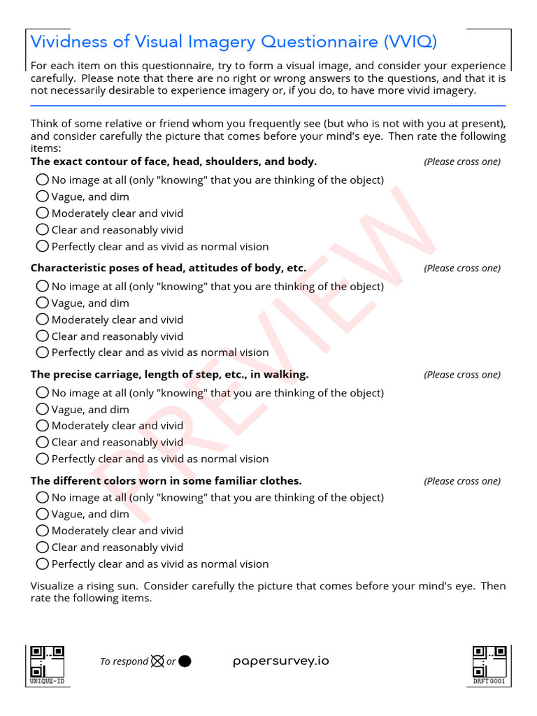 Vividness of Visual Imagery Questionnaire Vviq | PDF | Mental Image ...