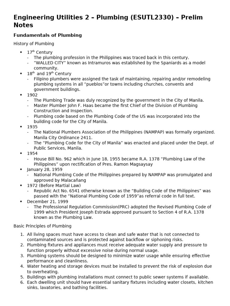 Engineering Utilities 2 (Plumbing) - Prelim Notes | PDF | Pump | Valve