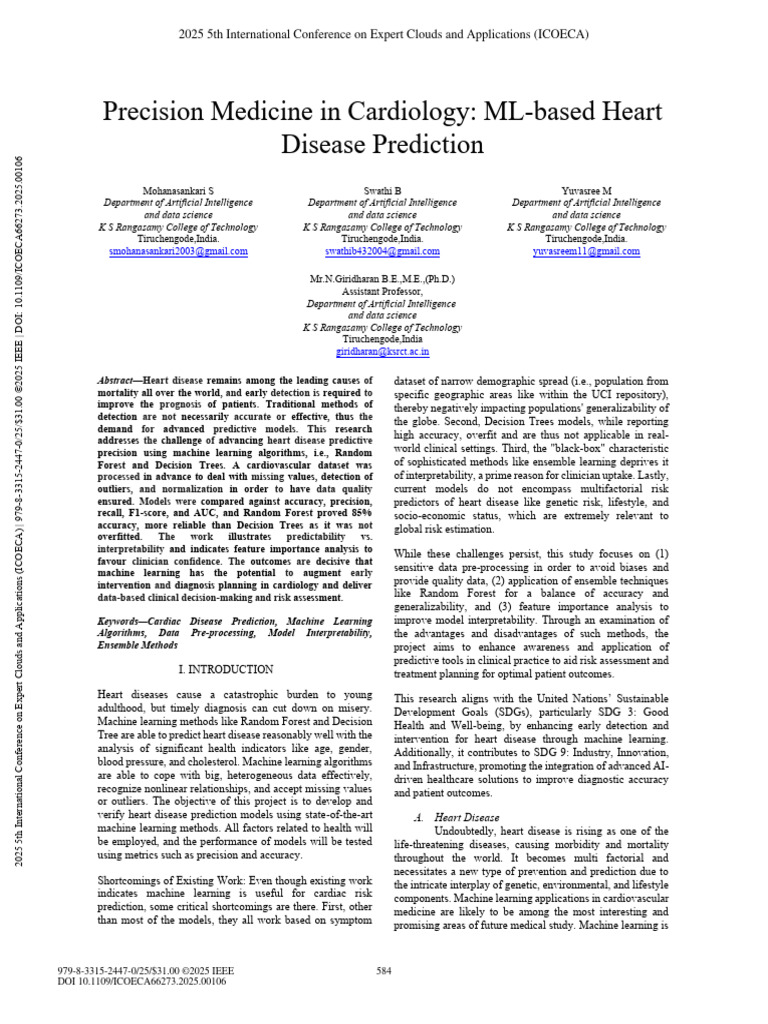 Precision Medicine in Cardiology ML-based Heart Disease Prediction ...