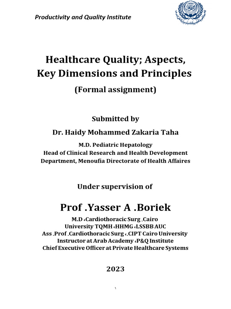 Formal Assignment 1 - Haidy Zakaria | PDF | Health Care | Quality ...