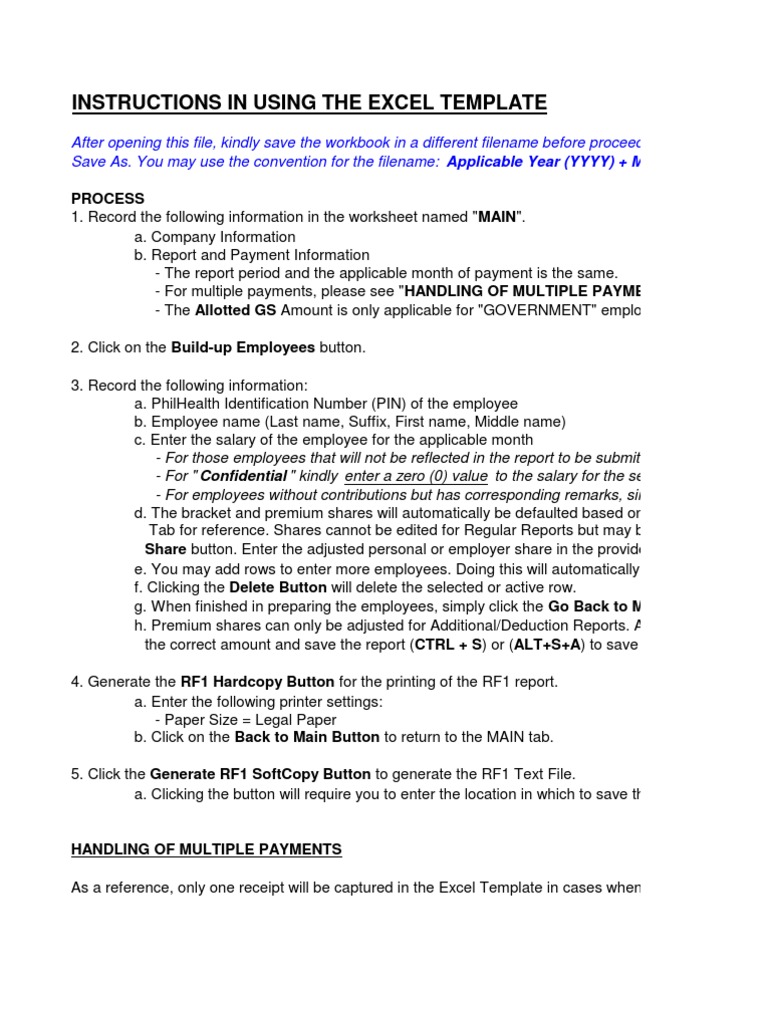 PhilHealth RF1 Excel Template Guide | PDF | Finance & Money Management ...