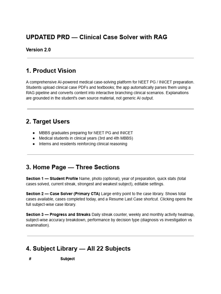 UPDATED PRD — Clinical Case Solver With RAG | PDF | Information ...