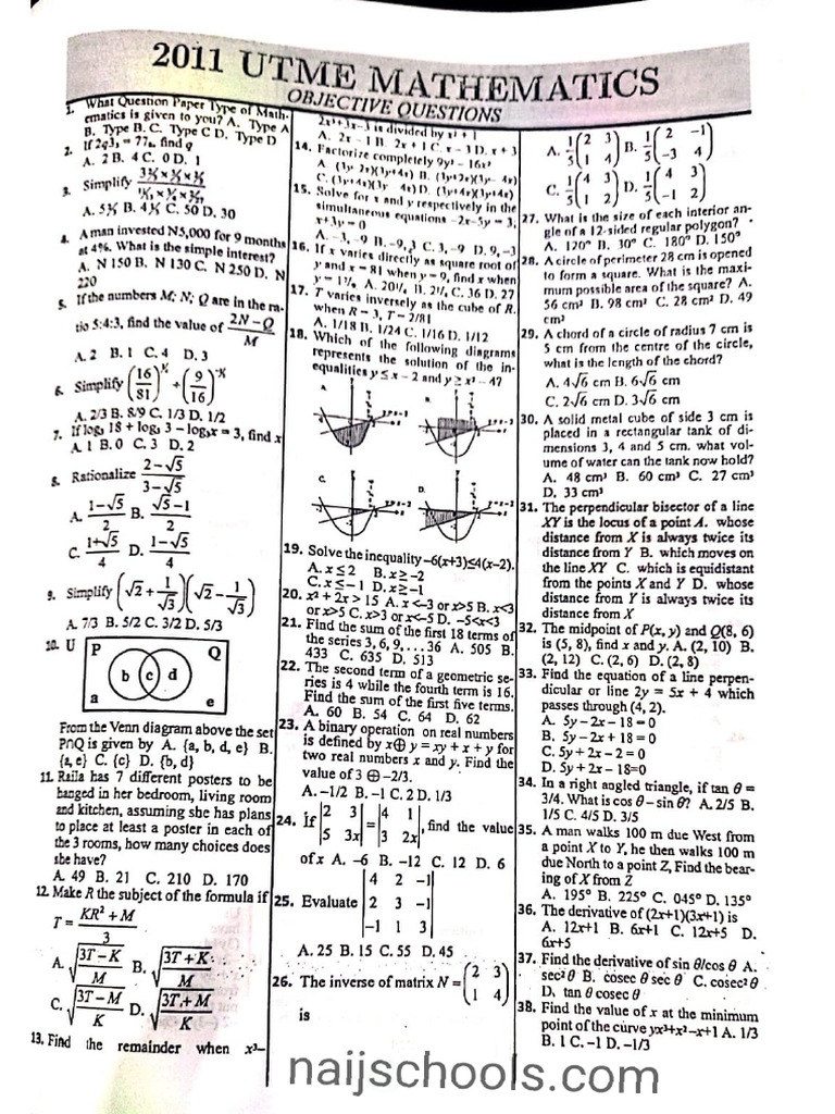 Mathematics 2011 JU Questions | PDF