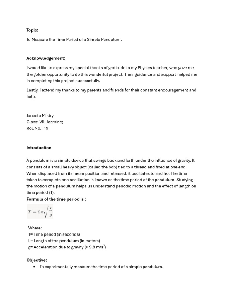 7 Physics Project 2nd Term | PDF | Pendulum | Oscillation