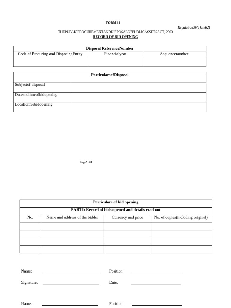 Form 44 Record of Bid Opening | PDF