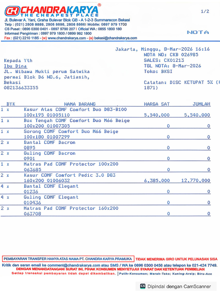 Invoice Pembelian Chandra Karya Ibu Dina | PDF