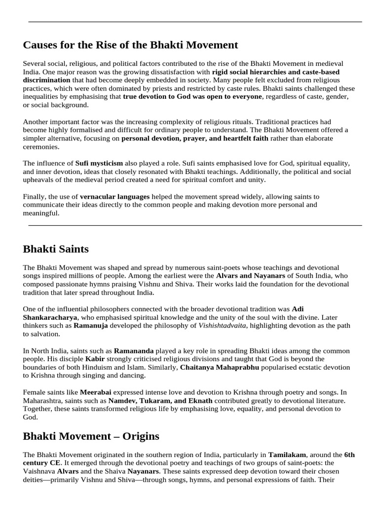 Bhakti Movement | PDF | Bhakti | Bhakti Movement