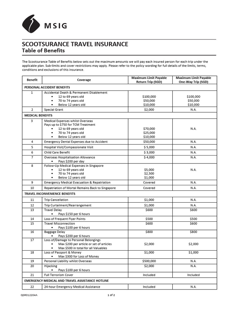 Scootsurance Table of Benefits | PDF | Insurance | Financial Services