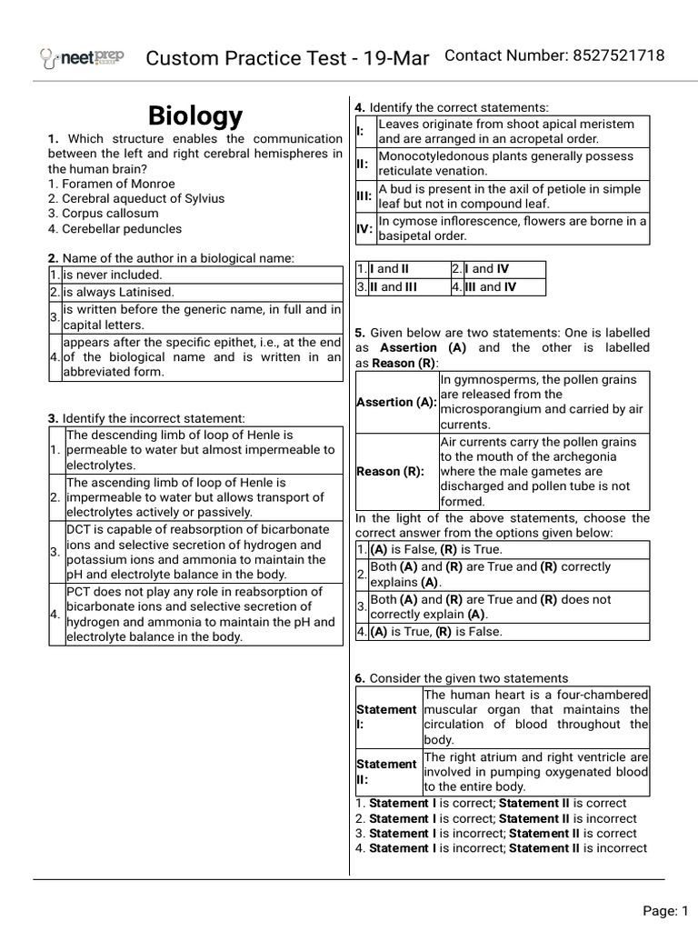 Custom Practice Test 19 Mar | PDF | Seed | Epithelium