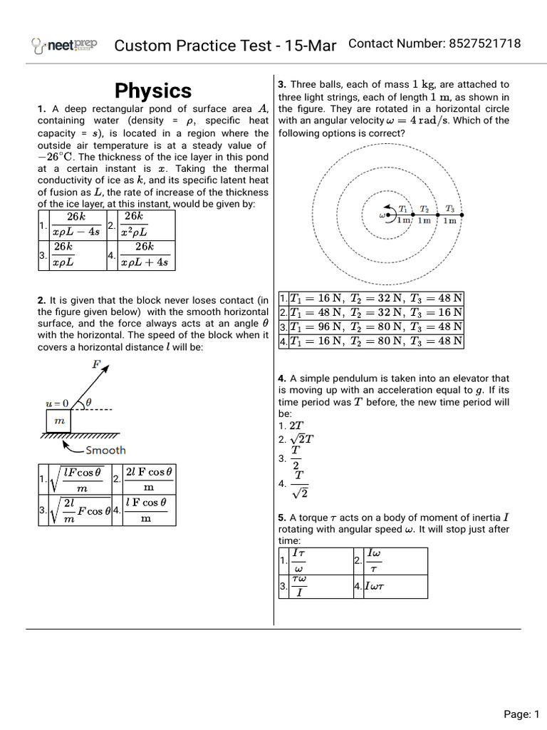 Custom Practice Test 15 Mar | PDF | Gases | Force