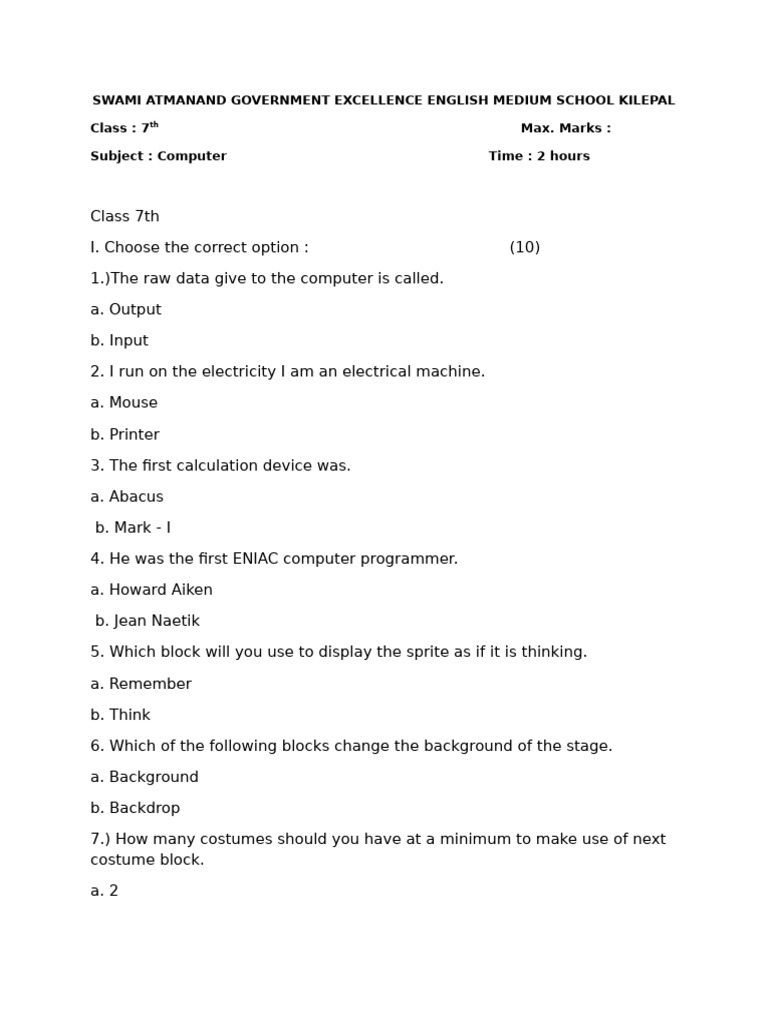class 7 | PDF | Office Equipment | Computing