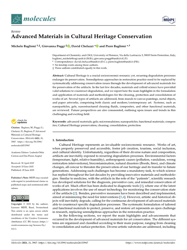 Advanced Materials in Cultural Heritage Conservation | PDF | Surfactant ...