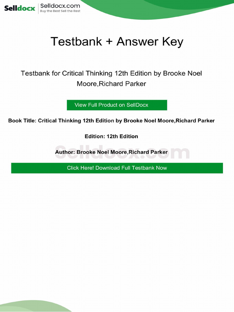 Critical Thinking 12th Edition Testbank | PDF | Argument | Deductive ...