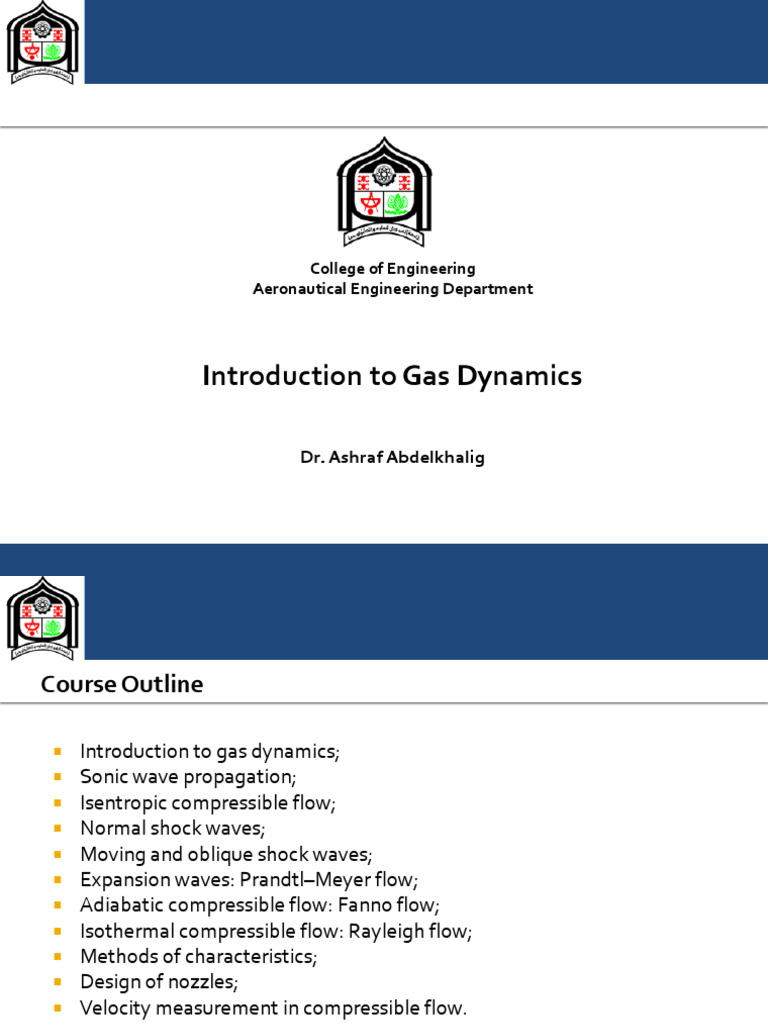 Lecture 1 - Introduction to Gas Dynamics | PDF | Compressible Flow | Gases