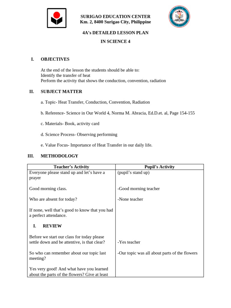TSI Detailed Lesson Plan (1) | PDF | Heat Transfer | Heat