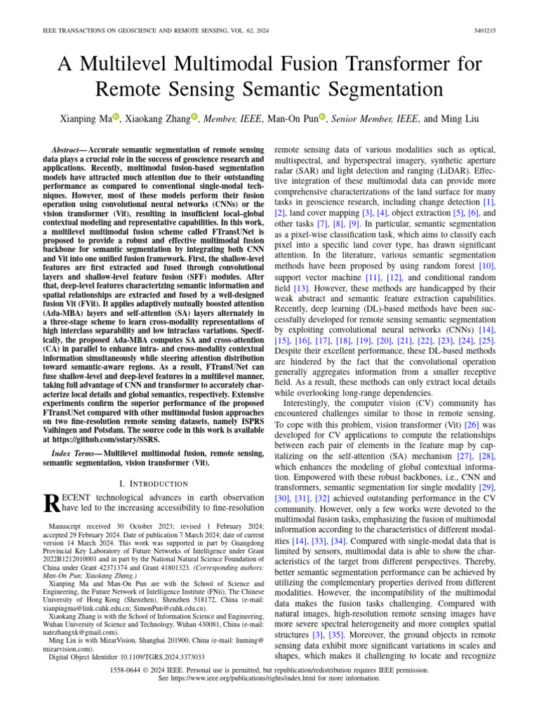 A Multilevel Multimodal Fusion Transformer For Remote Sensing Semantic ...