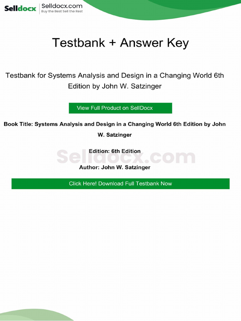 Systems Analysis and Design in a Changing World 6th Edition Testbank ...