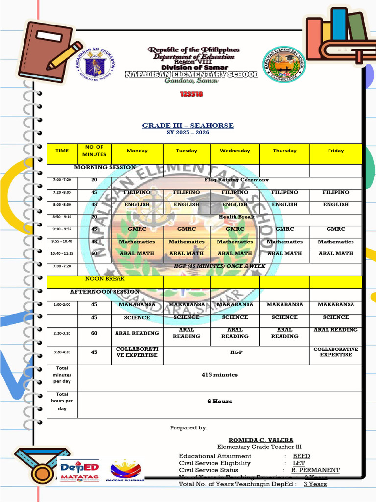Grade 3 Teacher Program s y 2024 2025 Napalisan Es | PDF