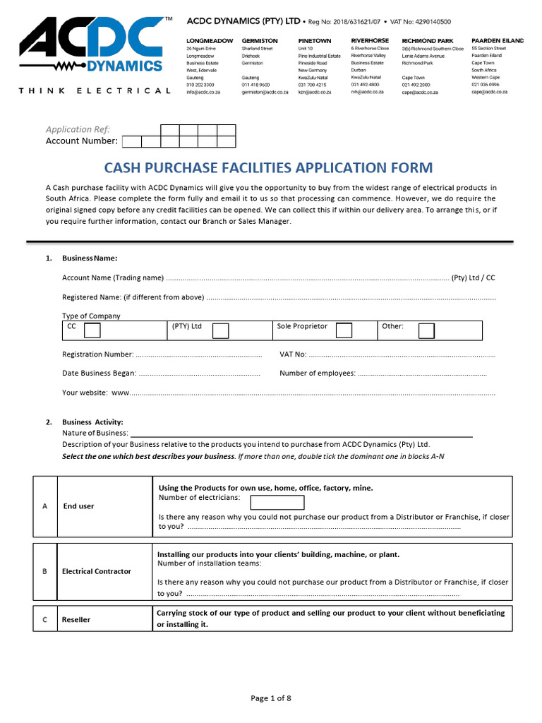 Cash Facility Application Form | PDF | Payments | Cheque