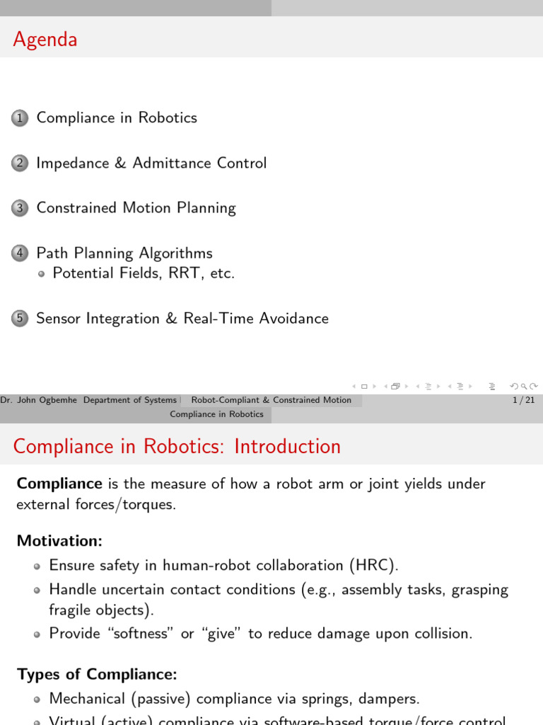 Robot-Compliant and Constrained Motion & Obstacle Avoidance | PDF ...