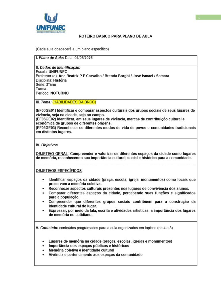 Modelo Plano de Aula Roteiro (2026) (4) Corrigido | PDF